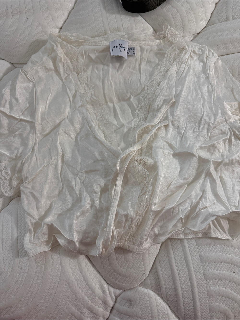 Princess Polly Ivory Lace-Trim Satin Top